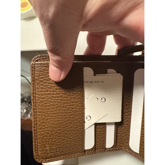 New Gucci Beige Brown Signature GG Small Bifold Zipper Women Wallet 346056 - Picture 5 of 14